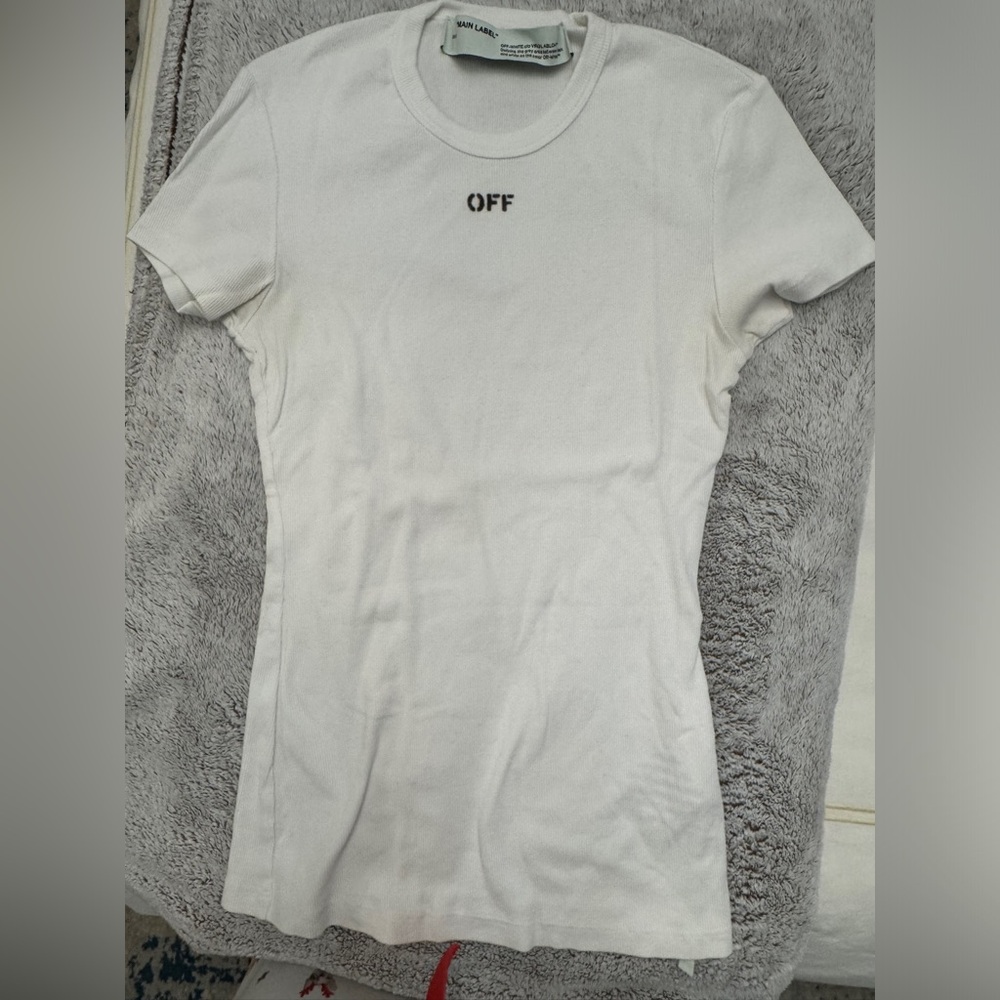Off-White White Crew Neck Short Sleeve Fitted T-Shirt